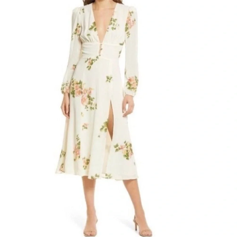 REFORMATION LORNE FLORAL LONG SLEEVE MIDI DRESS, SIZE:10 - Picture 5 of 7